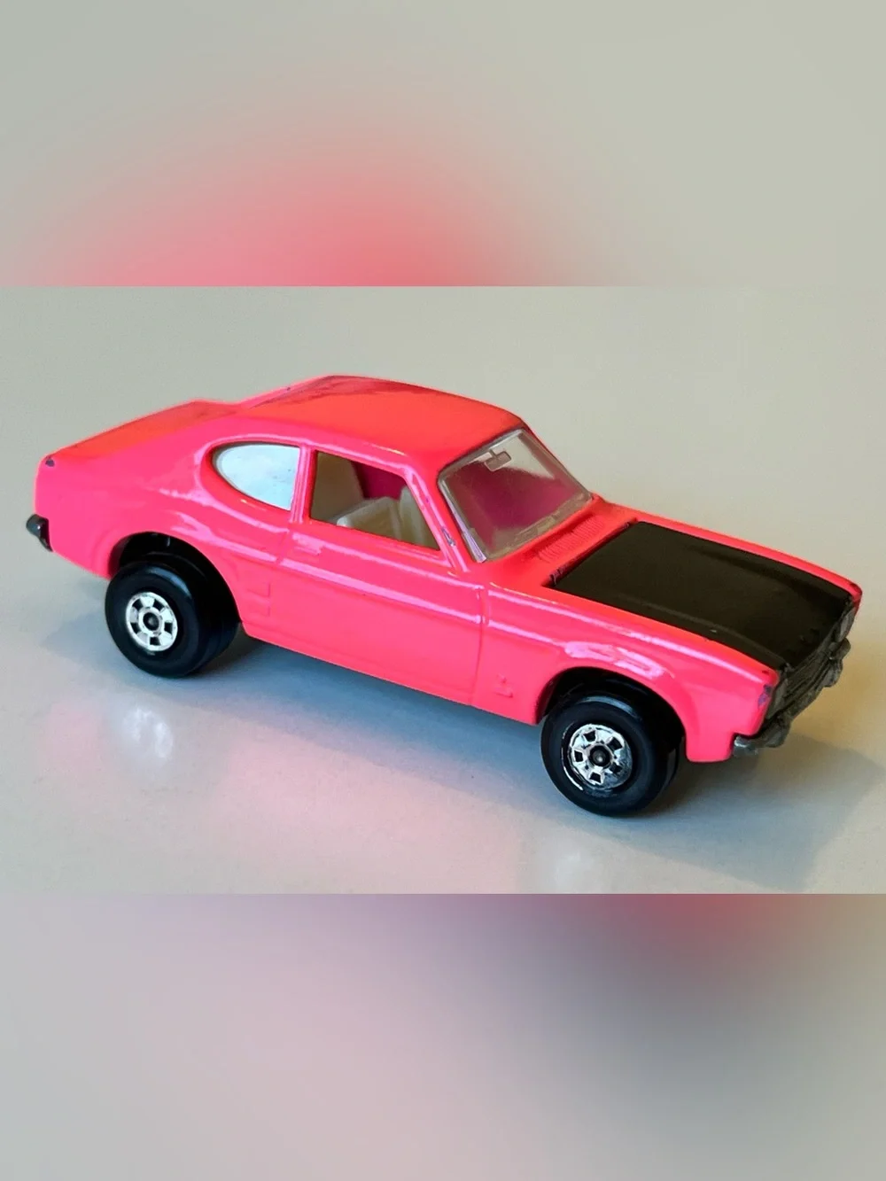 Vintage Matchbox Superfast 1970 No. 54 Ford Capri Pink Black Hood Lesney